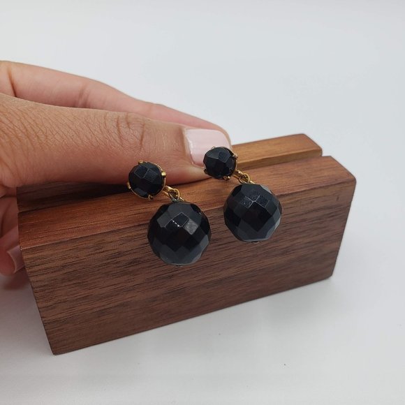 Vintage Black Ball Charm Non-Pierced Screw-back Drop Earrings - Picture 2 of 8